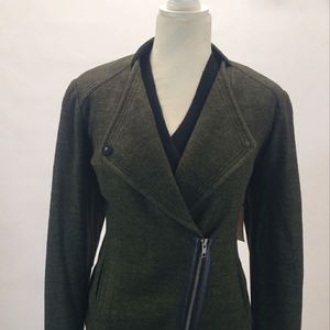 Lined Tweed like Moto Jacket Cotton / Wool Olive Green Coldwater Creek Size 16